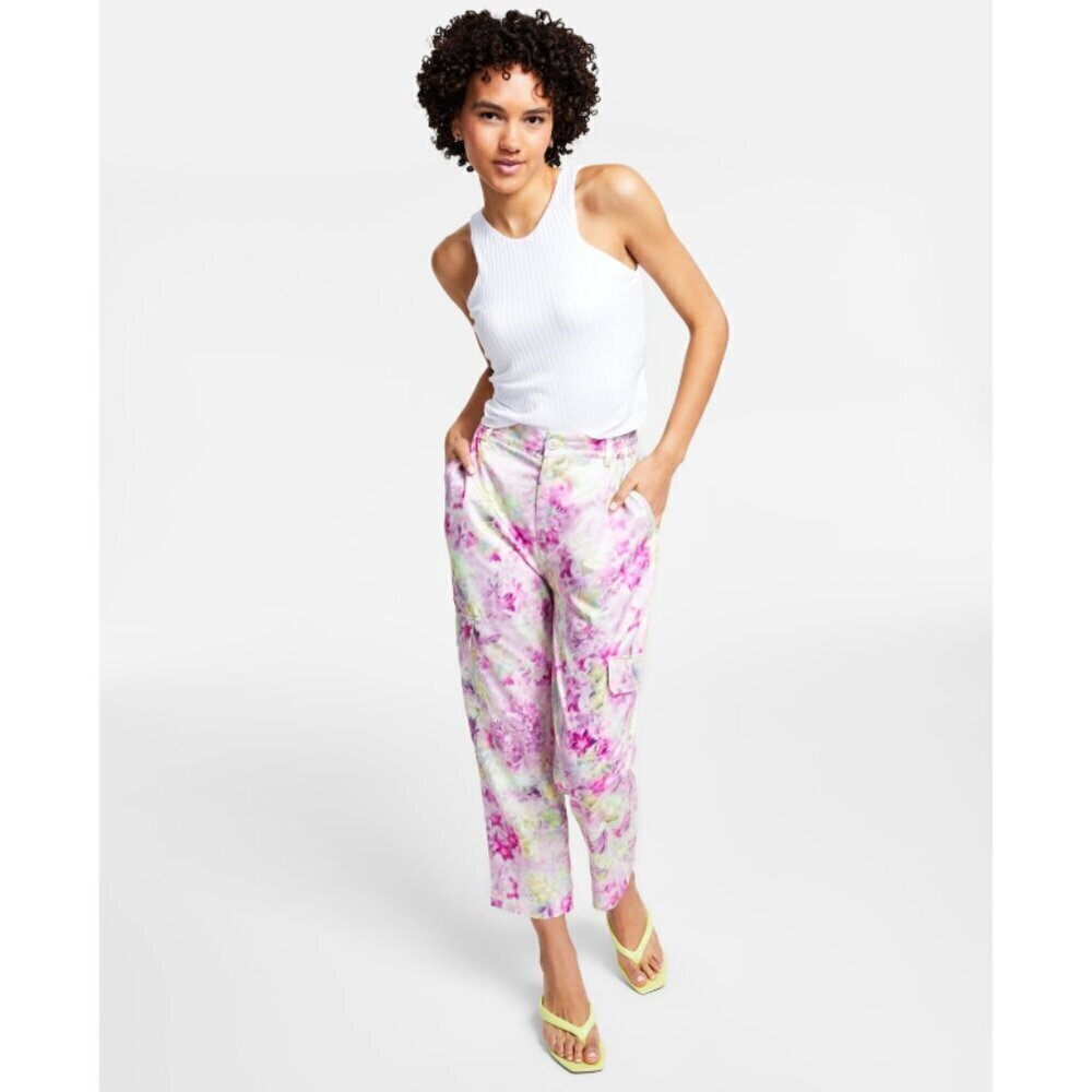 BAR III Women's Size Extra Large Pastel Satin Floral Cargo Pants NWOT